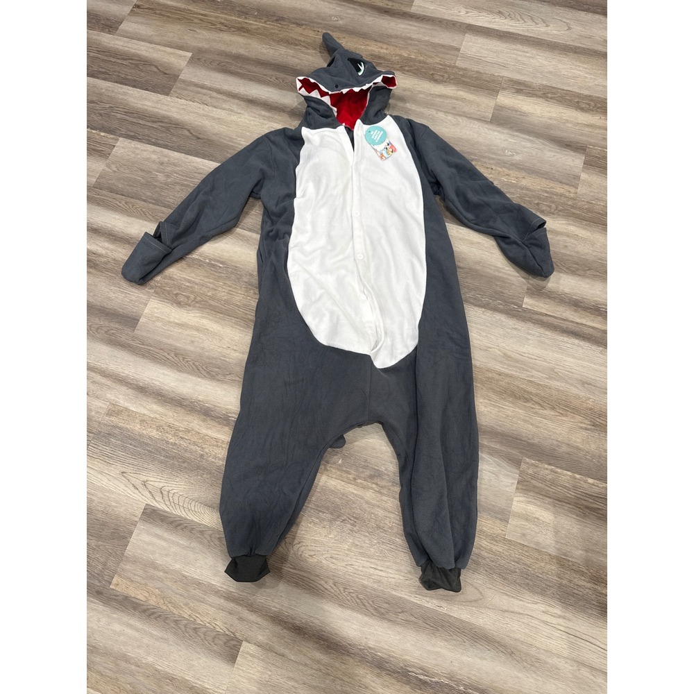 Shark Animal Pajama One Piece Fleece Hooded Costume Sleepwear Grey Small NWT